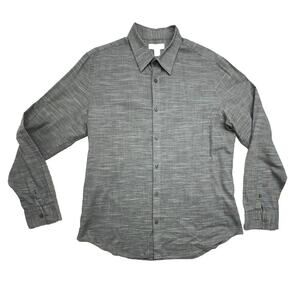 CALVIN KLEIN Mens Dress Shirt Size Large‎ Gray White Button Up Logo CK